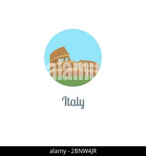 Icona rotonda isolata del punto di riferimento in Italia. Illustrazione vettoriale Illustrazione Vettoriale