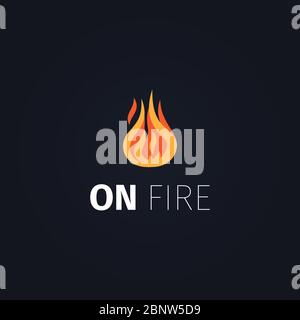 Icona di accensione. Modello con logo Vector Fire Flame isolato su sfondo scuro Illustrazione Vettoriale