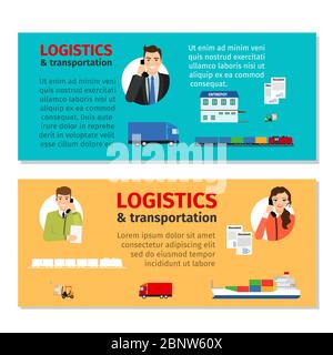 Progettazione di volantini orizzontali per logistica e trasporto. Illustrazione vettoriale Illustrazione Vettoriale