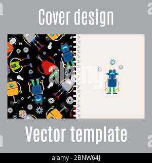 Copertina per stampa con motivo robot. Illustrazione vettoriale Illustrazione Vettoriale