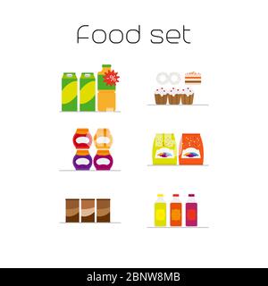 Set di icone piatte del mercato alimentare. Illustrazione vettoriale Illustrazione Vettoriale