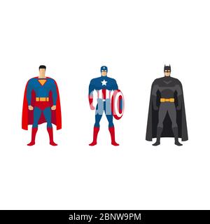 Costumi supereroi. Set vettoriale di vestiti per super eroi Illustrazione Vettoriale