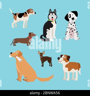 Cartone animato vettore cani felici set. Illustrazione vettoriale Illustrazione Vettoriale
