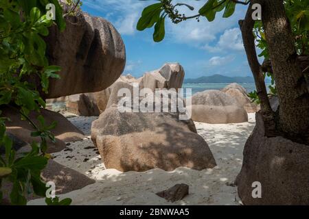 Le Seychelles sono un arcipelago insulare dell'Oceano Indiano. Un gruppo di 44 isole granitiche e coraline. Un paradiso per viaggiatori Foto Stock