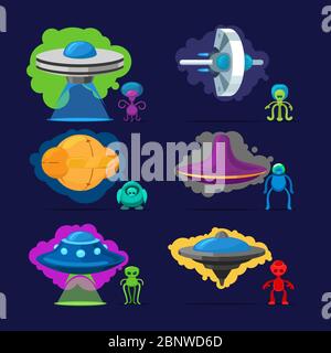 Alias caratteri vettoriali. Space invaders mostri con UFO illustrazione insieme Illustrazione Vettoriale