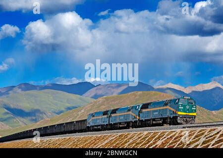 Lo Skytrain Provincia di Qinghai Xizang stazione più alta del mondo percorso treno altopiano Tibetano Tibet Cina Foto Stock