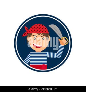 Pirata con coltello isolato icona a forma di cerchio. Illustrazione vettoriale Illustrazione Vettoriale