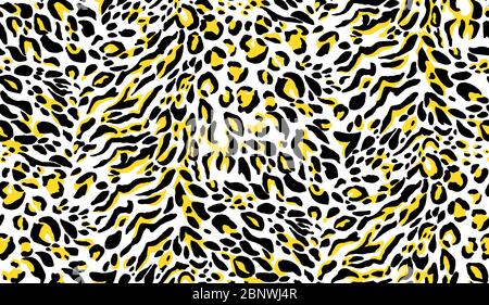 Motivo senza giunture leopardo. Wild Cheetah giallo, nero, bianco ripetendo texture. Carta da parati senza cuciture, sfondo tessile alla moda. Foto Stock