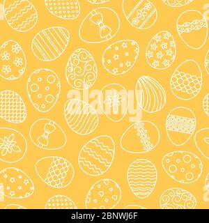 Uova di Pasqua disegno a mano vettore linea sottile modello senza giunture Illustrazione Vettoriale
