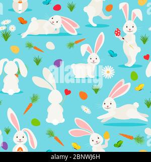 Cute bianco coniglio motivo senza giunture. Bunny vettore di Pasqua sfondo Illustrazione Vettoriale