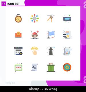 16 interfaccia utente Flat Color Pack di segni e simboli moderni di e-mail, hard disk, protezione della pelle, hard, chiavi Editable Pack di Creative Vector Design Illustrazione Vettoriale