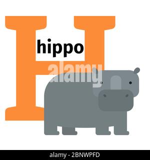 Alfabeto inglese di animali zoo con lettera H. Hippo illustrazione vettoriale Illustrazione Vettoriale