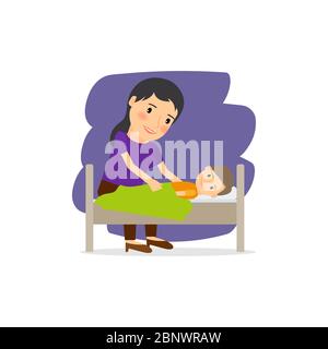 Cura della madre per l'illustrazione del vettore del cartone animato del bambino Illustrazione Vettoriale
