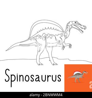 Pagina da colorare per bambini con dinosauro Spinosaurus e anteprima colorata. Illustrazione vettoriale Illustrazione Vettoriale