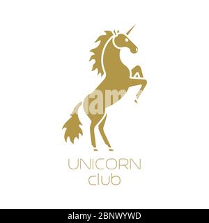Unicorno club isolato logotipo design su sfondo bianco. Estrazione vettoriale Illustrazione Vettoriale