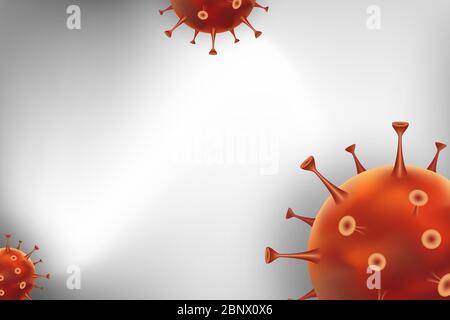 Il nCoV del coronavirus denotato è il virus dell'RNA a filamento singolo. Sfondo con cellule realistiche di virus arancione 3d. Foto Stock