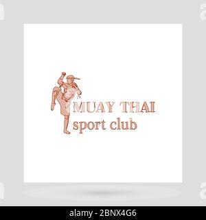 Presentazione del design del logo del Muay thai Fight club con il simbolo dell'uomo. Illustrazione vettoriale Illustrazione Vettoriale