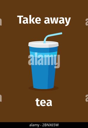 Togliere il poster del tè desing su sfondo marrone. Illustrazione vettoriale Illustrazione Vettoriale