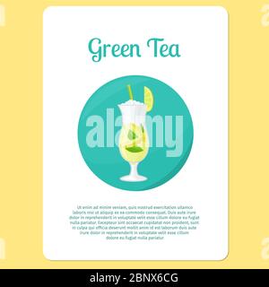 Menu o adesivo Green Tea cocktail. Party drink in cerchio icona illustrazione vettoriale Illustrazione Vettoriale