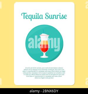 Tequila Sunrise cocktail menu o adesivo. Party drink in cerchio icona. Illustrazione vettoriale Illustrazione Vettoriale