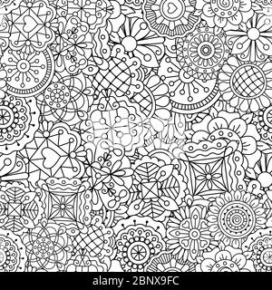 Sfondo decorativo di disegni full frame in forme geometriche e caleidoscopio Illustrazione Vettoriale