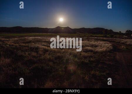 Luna sorge su una fattoria di pecore, il Karoo, Sudafrica Foto Stock