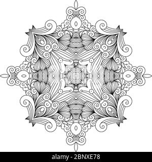 Zen floreale come elemento lineare nero decorativo su sfondo bianco. Illustrazione vettoriale Illustrazione Vettoriale