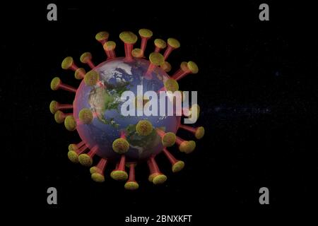 Virus Covid 19 che circonda il pianeta terra grafico Foto Stock