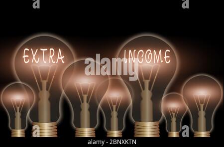 Cartello con testo che mostra reddito extra. Foto di business che mostra fondi aggiuntivi ricevuti o guadagnati da una base non regolare Foto Stock