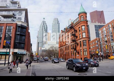 Toronto Canada - 24 Marzo 2015 - Gooderham Building Redbrick flatiron edificio su Wellington Street nel centro di Toronto Foto Stock