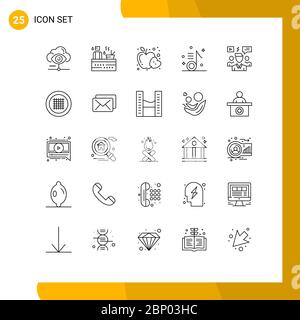 Universal Icon Symbols Gruppo di 25 moderne linee di canzoni, musicali, benessere, musica, salute elementi editabili di Vector Design Illustrazione Vettoriale