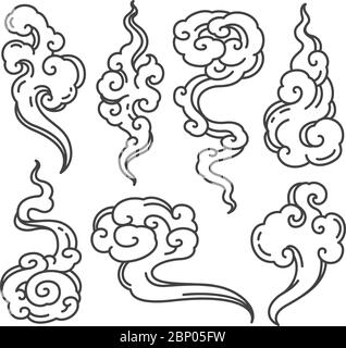 Icone vettoriali linea grafica nuvola orientale. Giapponese, cinese, tailandese. Per tribale, tatuaggio o logo di simbolo. Illustrazione Vettoriale