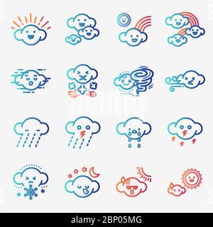 Icona meteo impostata. Linea art. Cartoon doodle design.Elements e clip art. Stagionale Illustrazione Vettoriale