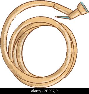 tubo da giardino su bianco, utensile di irrigazione. Attrezzi di giardinaggio disegnati a mano, Illustrazione Vettoriale