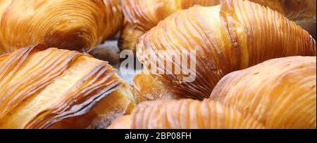 Sfondo di dolci chiamati SFOGLIATELLA il dessert tipico della Campania e della città di Napoli Foto Stock