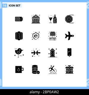 Set di 16 icone moderne dell'interfaccia utente simboli per risorse, diagrammi, bevande, analisi, elementi di progettazione vettoriale modificabili in vetro Illustrazione Vettoriale