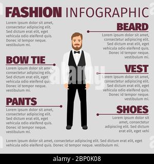 Infografica moda con un hipster ribassato in gilet grigio. Illustrazione vettoriale Illustrazione Vettoriale