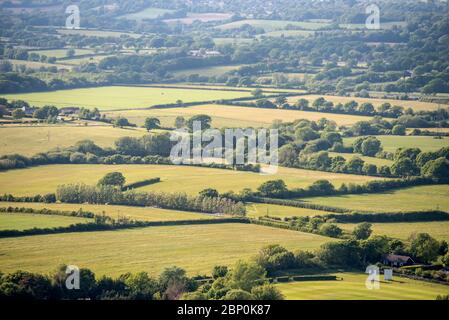 Brighton, Regno Unito. 16 maggio 2020. Il Weald of Sussex di Devil's Dyke nel tardo pomeriggio. L'accesso a questa vista da un parcheggio National Trust è stato riaperto la scorsa settimana. Credit: Andrew Hasson/Alamy Live News Foto Stock