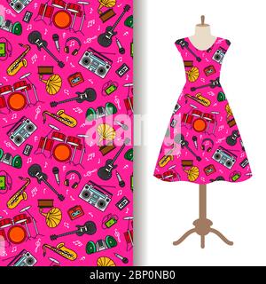 Modello in tessuto da donna con strumenti musicali. Illustrazione vettoriale Illustrazione Vettoriale