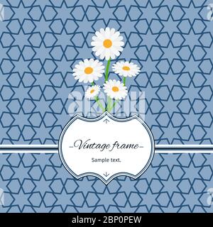 Motivi geometrici blu senza cuciture con cornice e fiori vintage. Illustrazione vettoriale Illustrazione Vettoriale