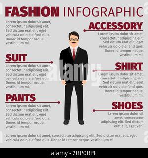 Infografica di moda con un uomo sorridente impiegato. Illustrazione vettoriale Illustrazione Vettoriale