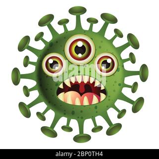 Corona Virus illustrazione.Green Virus cartone animato su sfondo bianco.Virus illustrazione vettore. Illustrazione Vettoriale
