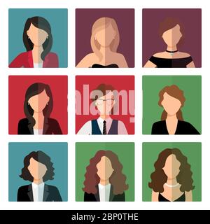Bella donne adulte avatar set icone. Illustrazione vettoriale Illustrazione Vettoriale
