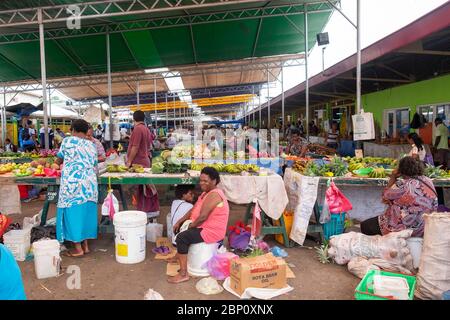 Mercato di frutta e verdura, Suva, viti Levu, Figi, Sud Pacifico. Foto Stock