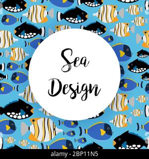 Disegno del mare con pesci dell'oceano, illustrazione vettoriale Illustrazione Vettoriale