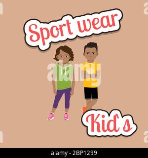 Carino afroamericano bambini in stile sport stile vettore concetto Illustrazione Vettoriale