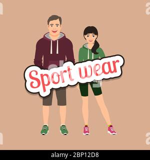 Moda coppia in stile abbigliamento sportivo concetto vettoriale Illustrazione Vettoriale