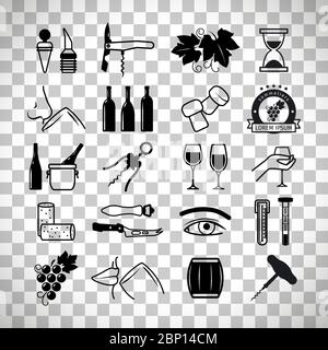 Icone di vino e sommelier isolate su sfondo trasparente, illustrazione vettoriale Illustrazione Vettoriale