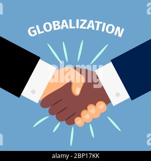 Mani bianche e nere che scuotono. Partnership, accordo, amicizia, concetti globali di business internazionale, illustrazione vettoriale Illustrazione Vettoriale