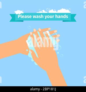 Lavare il concetto di disinfezione delle mani. Uomo che si lava le mani. Illustrazione vettoriale Illustrazione Vettoriale